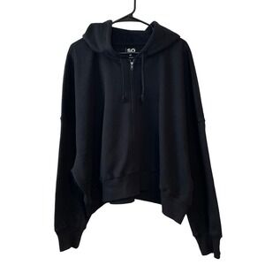 SO Black Luxe Fleece Zip Up Cropped Hoodie Oversized Sweatshirt 3X New